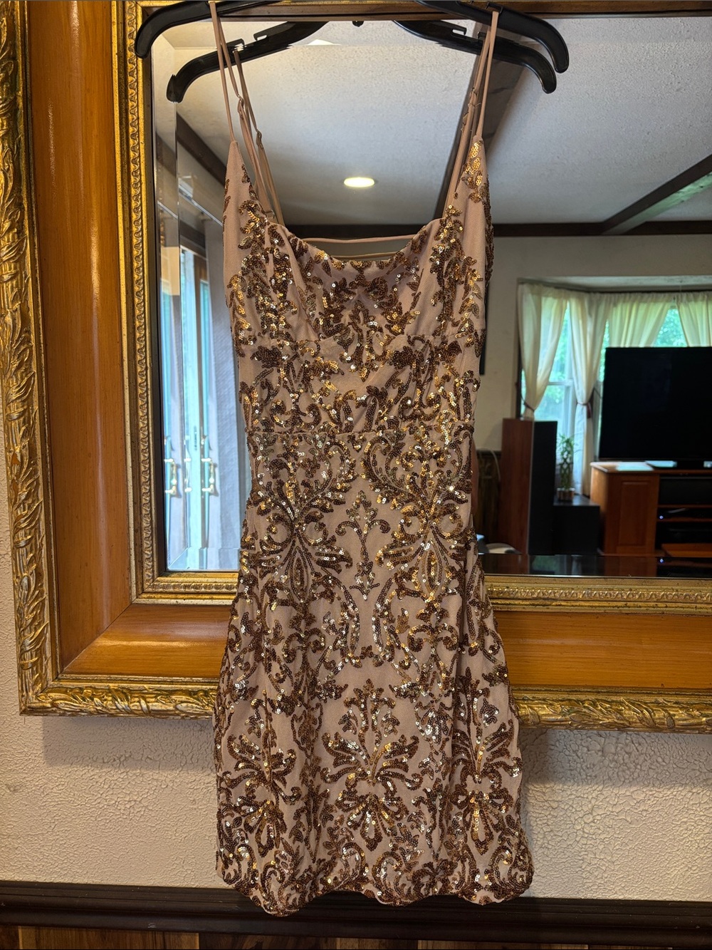 Windsor Champagne Sparkly Mini Dress - Size S